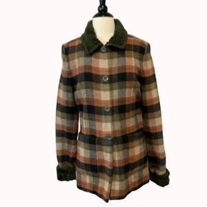 Rampage Plaid Faux Fur Wool Blend Coat Large